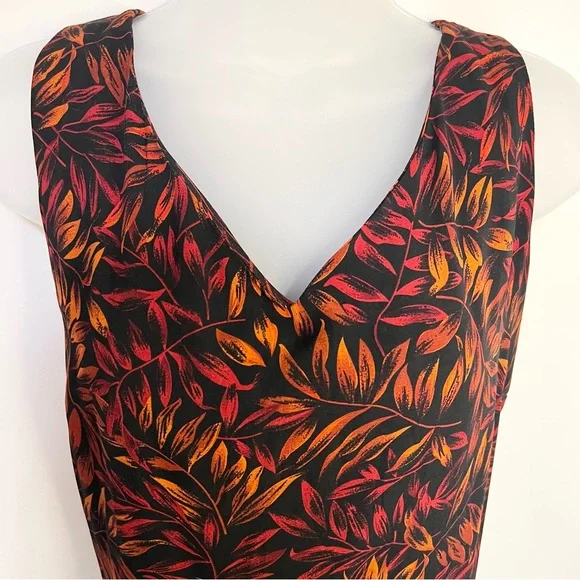Vintage 90’s Studio One Maxi Dress 14 V Neck Black Orange Red Leaves Slit - Picture 3 of 7